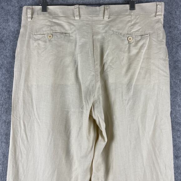 Inserch 100% Linen Pants Mens 38x30 Cream Pleated Front Trousers Coastal - Picture 8 of 13